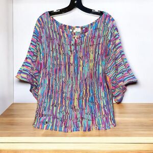 Vtg 90s SUEL Knitwear Hungary Colorful Lagenlook Art to Wear Pullover Sweater M